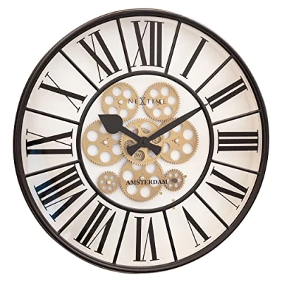 Image of NexTime White Gear Clock Large Wall 50cm Moving Gears William