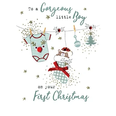 Image of Irresistible Baby Boy 1st Christmas Greeting Card Embellished Cards XIR003