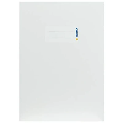 Image of HERMA Cardboard Exercise Book cover A5, with inscription field, made of extra strong cardboard, slip on jackets for school, white