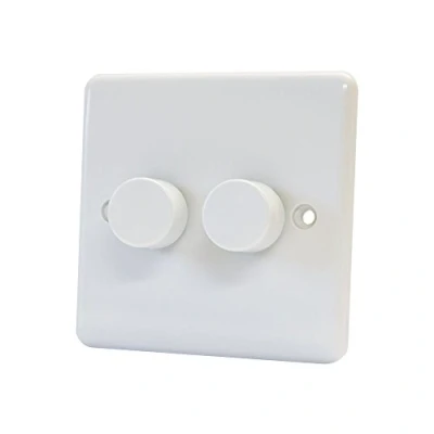 Image of Mains LED Light Dimmer Switch 250W 2 Gang Way White Plastic