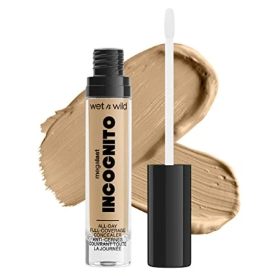 Image of wet n wild, Megalast Incognito Full Coverage Concealer, Seamless and Richly Pigmented, Buidable Medium to Coverage, Matte Finish, Nourishing Hydrating Formula, with Shea Butter, Honey