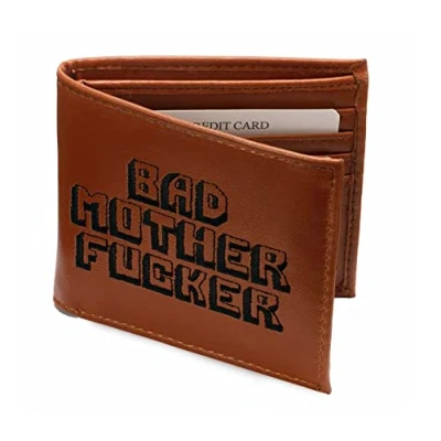Image of Bad Mother Fucker Wallet, Embroidered, Synthetic PU Leather, Men&#039;s Bifold, Tan