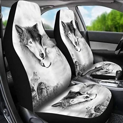 Image of 2pcs Front Car Seat Cover Full Accessories for Auto Fit More Cars Truck Suv Van Fashion Automoive 100% Breathable (wolf)