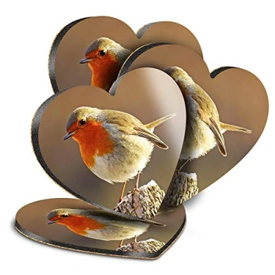 Image of Destination Vinyl ltd Great Coasters (Set of 4) Heart Robin Redbreast Bird Animals Birds Drink Glossy Coasters/Tabletop Protection for Any Table Type #8701