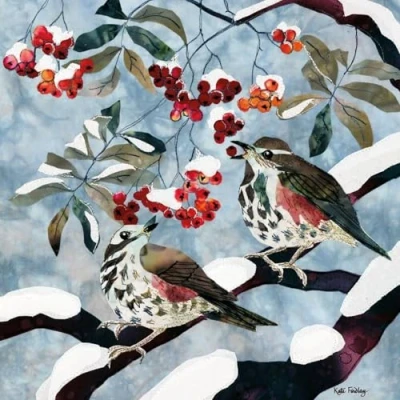 Image of Museums and Galleries Charity Christmas Cards Pack of 5 with Redwings Rowan Design Eco Friendly Xmas