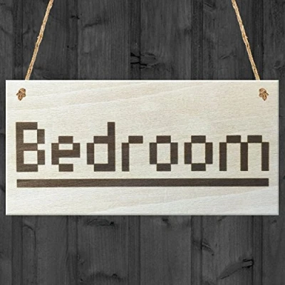 Image of Red Ocean Bedroom Pixels Wooden Hanging Shabby Chic Door Sign Plaque