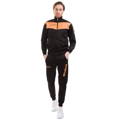 Image of Givova Men&#039;s Visa Tracksuit, black/orange fluo, XL UK