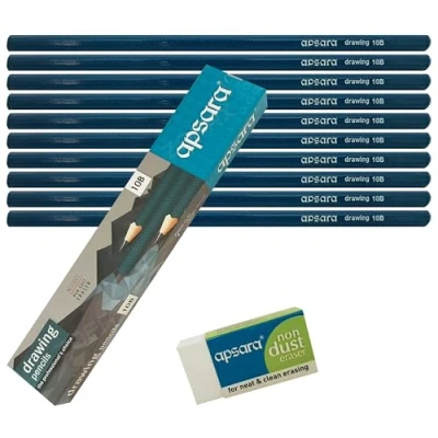 Image of Sketching Pencils, 10B Graded, Pack of 10, Graphite Lead, Professional Artists Drawing Pencils Eraser Pack, Sketch Draw Shade Write, iZOFAX Black Ball Pen