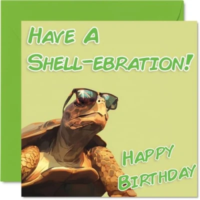 Image of Funny Birthday Cards for Women Men Cool Tortoise Sunglasses Happy Card Mum Dad Brother Sister Uncle Auntie Cousin Grandad Nanny Friend 145mm x Joke Pun Greeting