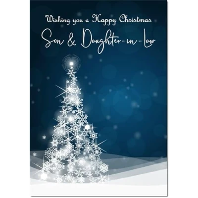 Image of doodlecards Son and Daughter in Law Christmas Card Blue Contemporary Tree Medium Size for &amp; with Plain Envelope