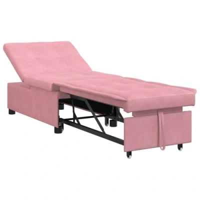 Image of vidaXL Sofa Bed 3 in 1 Pull Out Design Pink Velvet