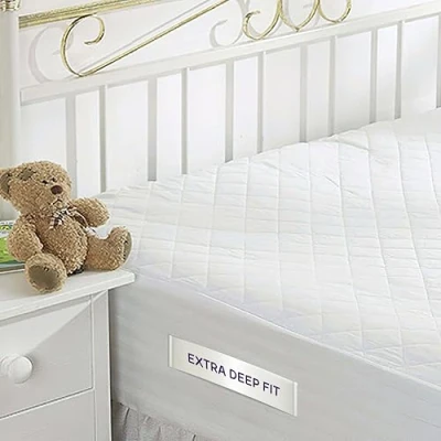 Image of Linens Limited 100% Egyptian Cotton Quilted Mattress Protector, Extra Deep, Single