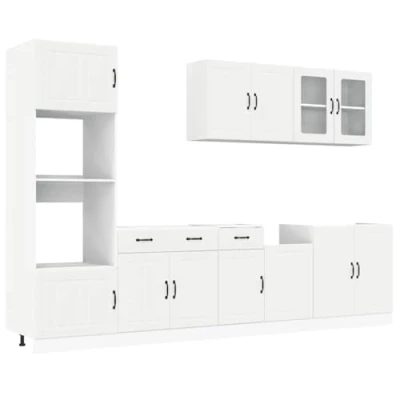 Image of vidaXL Kalmar White Engineered Wood 7 Piece Kitchen Cabinet Set with Adjustable Feet and Storage Compartments
