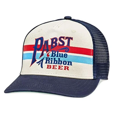 Image of AMERICAN NEEDLE Pabst Blue Ribbon PBR Beer Unisex Adjustable Snapback Baseball Hat, Sinclair (Navy/Ivory), One size