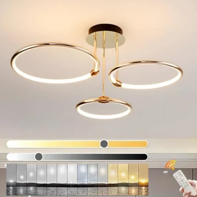 Image of YYUTLUO LED Ceiling Light, Ø56cm Gold Metal Circle Chandelier, 60W Stepless Dimmable 3000 6000K, Modern Round Electroplate Pendant, Bedroom Living Children Office Study Kitchen Hallway(3 Ring)