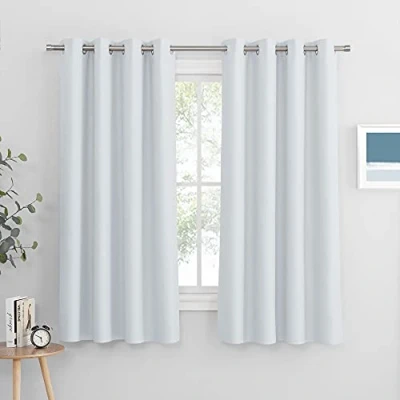 Image of PONY DANCE Eyelet Window Curtains Wide 52 inch by Long 63 inch, Greyish White, Set of 2, Nursery Curtain Panels Silver Rings Up Privacy Protect for Girl&#039;s Room Darken Hallway Door Drapery