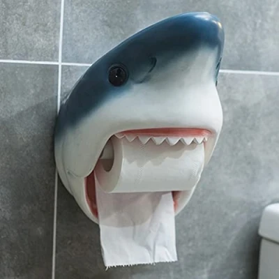 Image of MYYINGELE Wall Mount Tissue Paper Holder Decorations Resin Shark Toilet Roll Storage Ring Stand For Bathroom, Kitchen