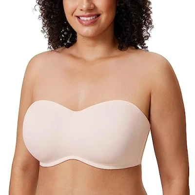 Image of Delimira Women&#039;s Strapless Bra Underwire Non Padded Minimiser Plus Size Bandeau Seamless Coconut White 40C