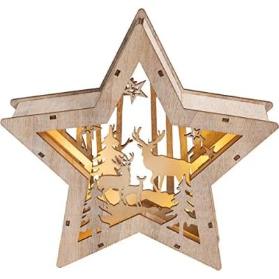 Image of St Helens Home and Garden Battery Powered Wooden Light Up Christmas Star
