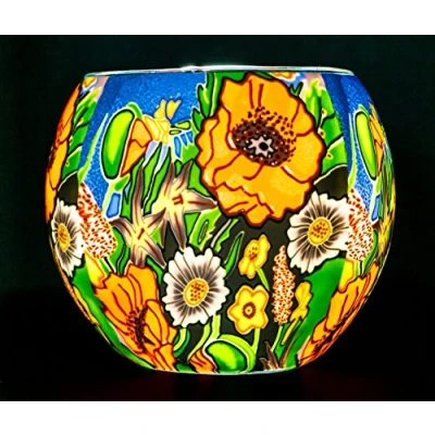 Image of Benaya Glass Nightlight Tealight Holder Poppy Garden