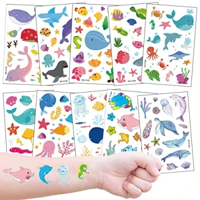 Image of Kids Ocean Tattoos for Birthday Party Favors Bags Fillers, 100+ Marine Temporary Tattoo Waterproof Fake Girls Boys