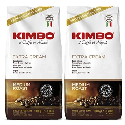 Image of Kimbo Extra Cream Espresso Coffee Beans 2x1kg, Pack of 2