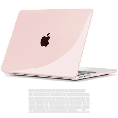 Image of TECOOL Case Compatible with MacBook Air 13.6 Inch M3 M2, 2024 A3113 &amp; 2022 A2681, Ultra Slim Hard Shell UK EU Keyboard Cover, Glossy Surface, Crystal Pale Pink Clear
