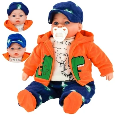 Image of Bibi Doll 18&quot; Lifelike Large Soft Bodied Baby With Dummy &amp; Sounds Girls Boys Toy (Boy In Orange Hoodie)