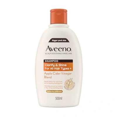 Image of Aveeno Haircare Clarify and Shine Apple Cider Vinegar Blend Shampoo, 500ml