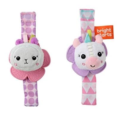 Image of Bright Starts Rattle &amp; Teethe BPA Free Wrist Pals Baby Toy, Unicorn Llama, Age Newborn+