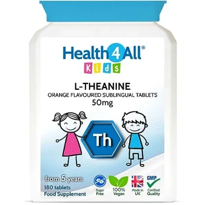 Image of Health4All Kids L Theanine 50mg 180 Tablets. Focus for Children. Supports Attention &amp; Concentration. Natural Orange Flavour Chewable Theanine. Vegan.