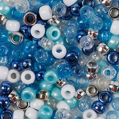 Image of Elsa&#039;s Pony Bead Mix 200 Pieces Mixed Blue Beads Size 9mm x 6mm