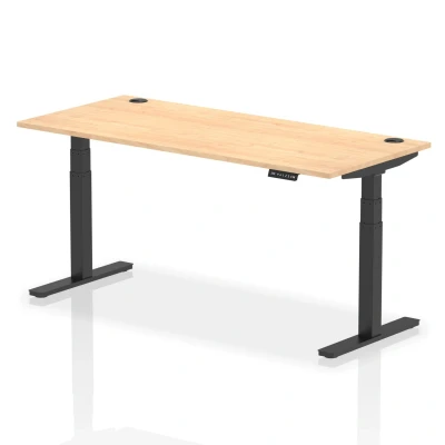 Image of Air 1800x800mm Height Adjustable Desk Maple Top Cable Ports Black Leg