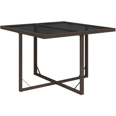 Image of vidaXL Garden Table Brown 109x107x74 cm Poly Rattan and Glass