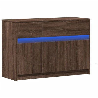 Image of vidaXL TV Cabinet with LED Brown Oak 91x34x61 cm Engineered Wood