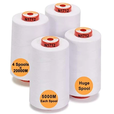Image of New brothread 28 Options 4 Large Cones of 5000M Each All Purpose Polyester Sewing Thread 40S/2 (Tex27) for Sewing, Quilting, Piecing, Serger and Overlock White