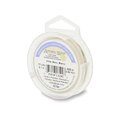 Image of Artistic Wire Silver Plated Tarnish Resistant Colored Copper Craft Wire, White, 22 Gauge / .64 mm, 10 yd 9.1 m