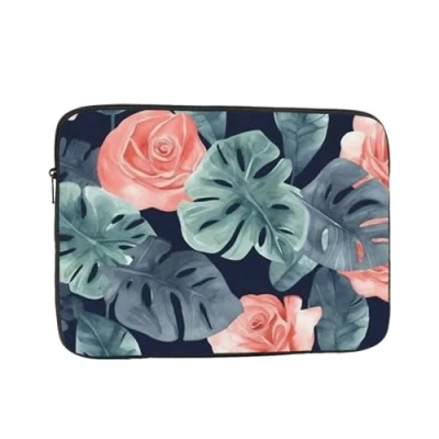 Image of Watercolor Monstera Pattern Laptop Case Sleeve Bag Shockproof Protective Briefcase Carrying Cover 13 inch