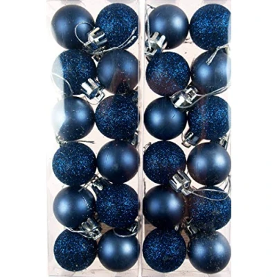 Image of Set Of 24 Mini Christmas Navy Blue Glitter Tree Baubles Decorations