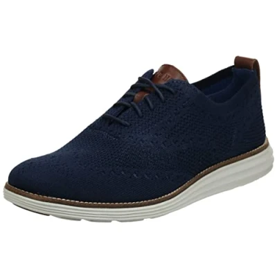 Image of Cole Haan Originalgrand Stitchlite Wingtip Oxford Casual laceups, Men&#039;s, Size: 9.5, Navy/ivory Leather and textile