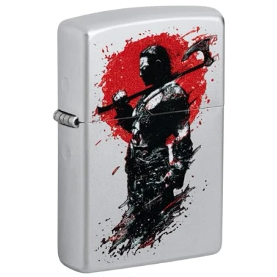 Image of Zippo Windproof Lighter Nordic Warrior Design Satin Chrome Refillable for Lifetime Use Gift Box Metal Construction Made in USA, One Size
