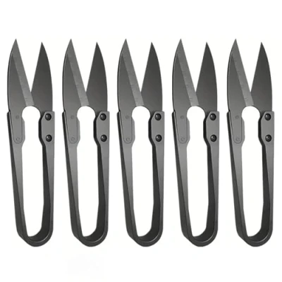 Image of iCovalescent 5 Pcs U shaped small scissors, Mini Pruner Shears, Sewing Snips for Bud Leaves Flowers Stitch Embroidery Knitting DIY Crafts(Black)