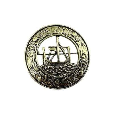 Image of Patch Nation Longboat LongShip Norse Rune Viking Metal Pin Brooch Badge (Gold)