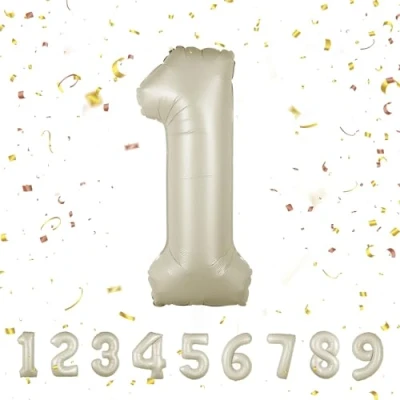 Image of Number Balloons 1,Beige 1 for Birhtday Party Decoration,40 Inch Giant Helium Foil Boys Girls 1th Birthday Decor Anniversary Decorations Supplies