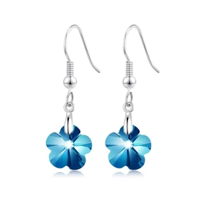 Image of Philip Jones Sterling Silver Aquamarine Flower Earrings Created with Zircondia® Crystals