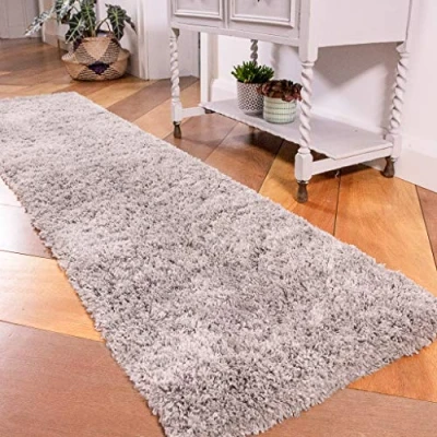 Image of Thick Soft Silver Shaggy Shag Runner Rug Light Grey Affordable Durable Fluffy Rugs Living Room Area Bedroom 60cm x 240cm