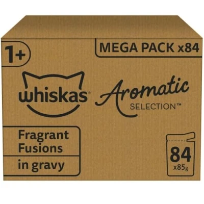 Image of WHISKAS Cat Pouches Fragrant Fusion in Gravy 84x85g Tasty Wet Food with Flavors