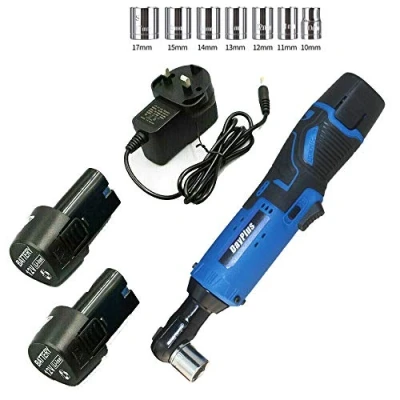 Image of Powerful 12V Electric Cordless Right Angle Wrench 3/8&#039;&#039; Ratchet Tool Charger Kit 40N.m Torque with LED Lamp+ 2 Li Ion Batteries + 1 Fast 7 Sockets Set