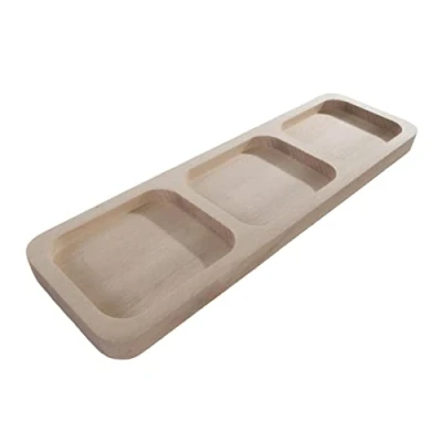 Image of WooDeeDoo Wooden 3 Sections Serving Dish Bar Snack Cheese Dip Nibble Tray Compartments Platter 300 x 90 15 mm Untreated Wood