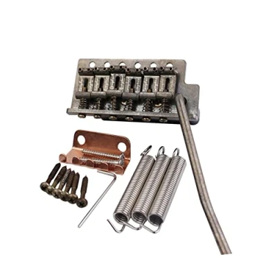 Image of Guyker Tremolo Bridge Vintage Bent Steel Saddles and Zinc Block Compatible with Start ST Electric Guitar (GG 1004, Nickel Old)